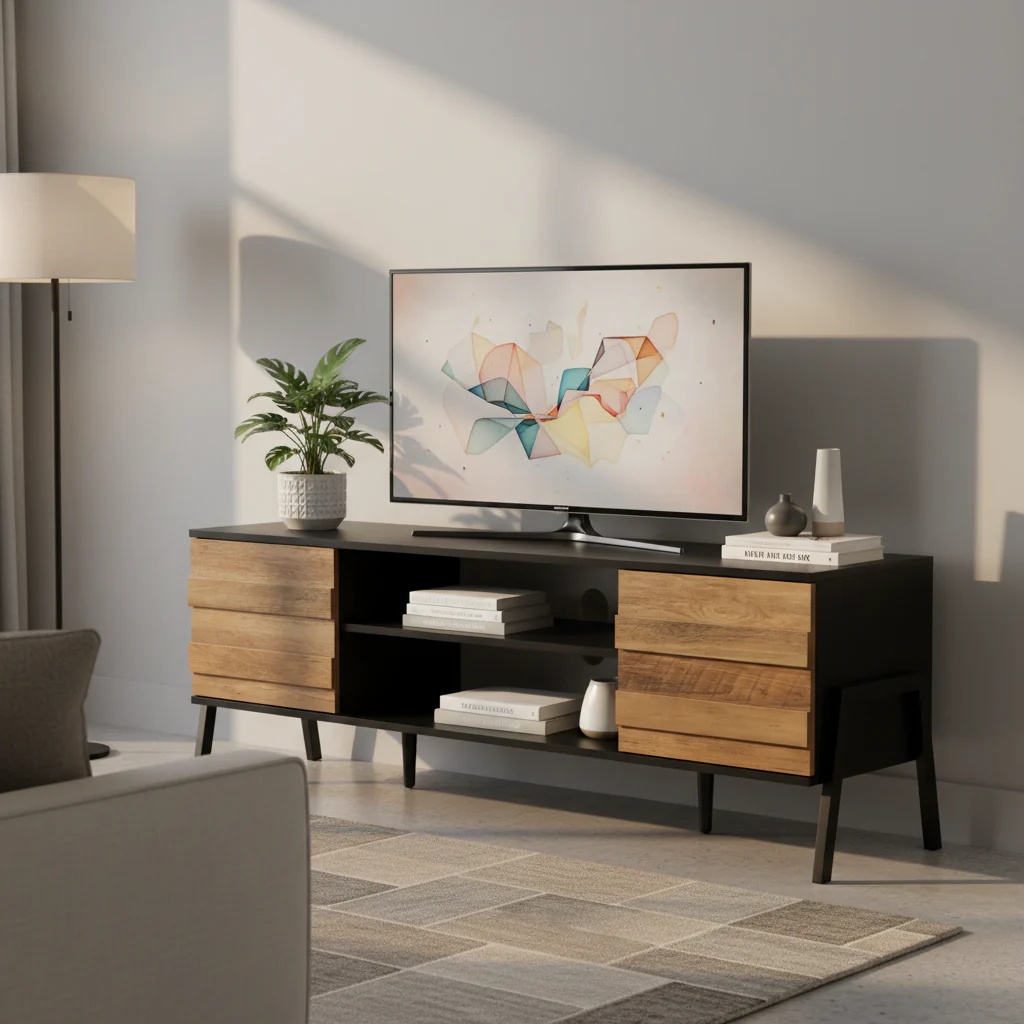 Mid-Century Modern TV Stand for up to 65 Flat Screen, Wood, 59