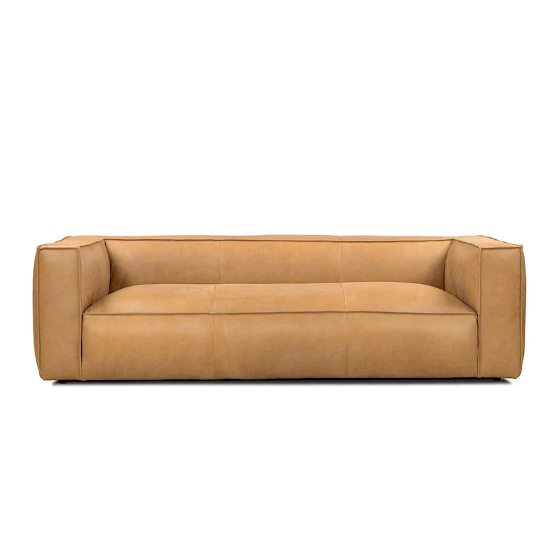 Brown/Light Brown Genuine Aniline Leather Sofa, Square Arms, 100