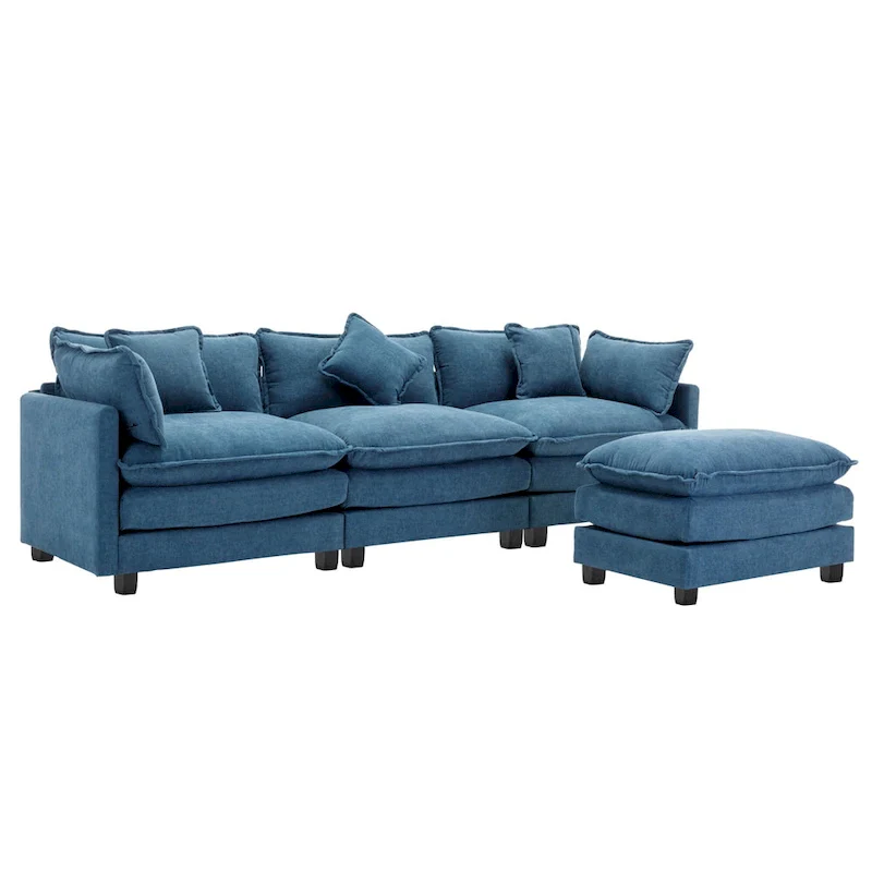 Blue 112.2 Modern L-Shaped 4-Seat Sofa with Removable Ottoman