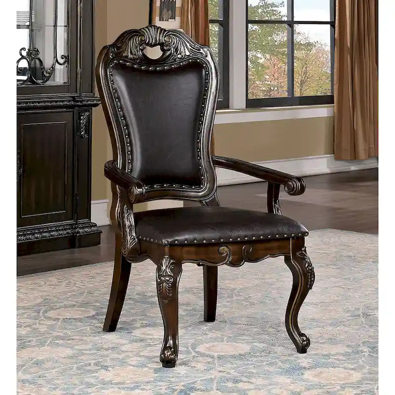 Abeni Traditional Walnut Solid Wood Nailhead Trim Arm Chairs (Set of 2) by Furniture of America