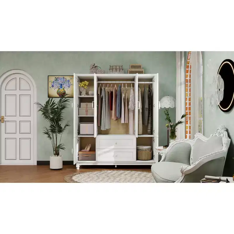 White 4-Door Wardrobe with 2 Drawers - Adult Use
