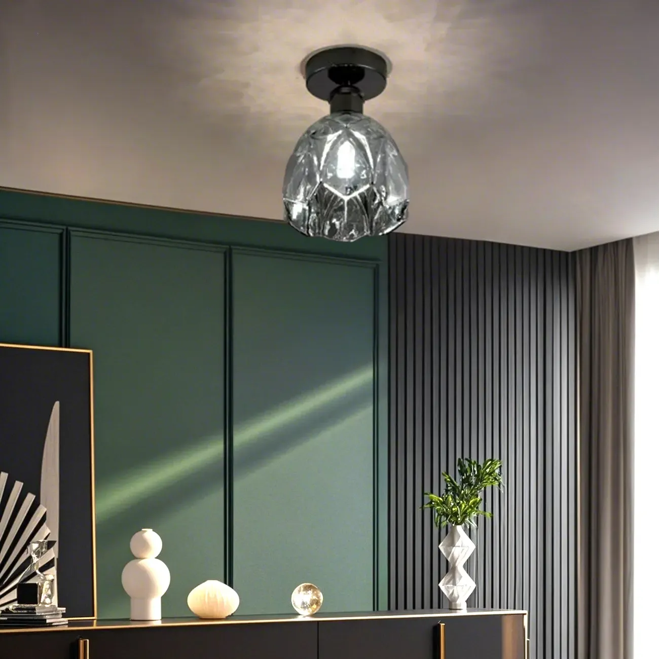 Black Conical Clear Glass Modern Semi Flush Ceiling Light