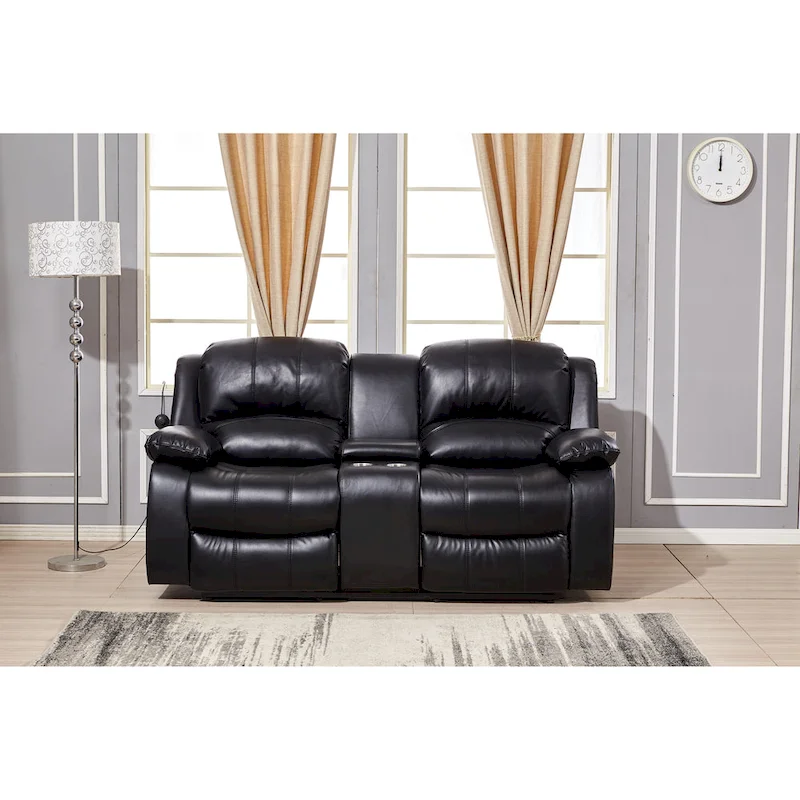 Betsy Furniture Bonded Leather Power Rclining 2-seat Loveseat with Console 8018