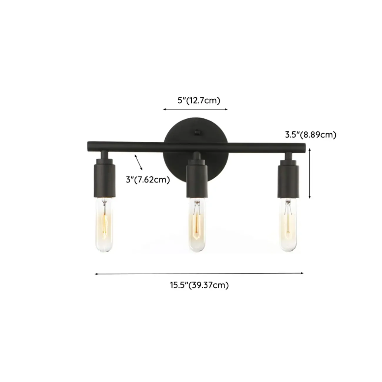 Industrial 3 Black Head Vanity Light with Bulb Shade