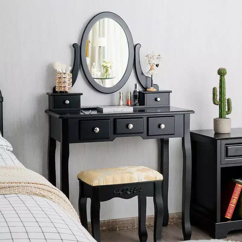 Costway Vanity Table Dressing Table 5 Make Up Table Stool