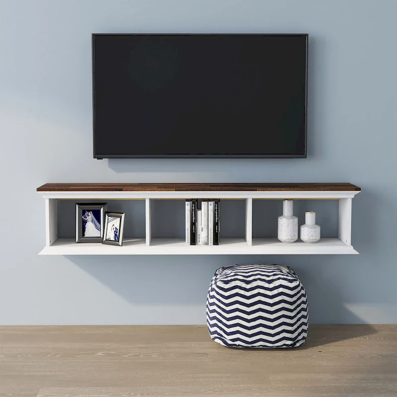 DH BASIC Transitional White 63-Inch 3-Shelf Floating TV Stand by Denhour