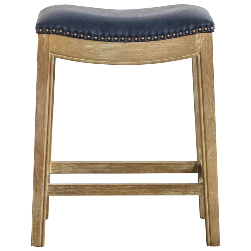 Contoured Bonded Leather Counter Stool – Vintage Gray / Blue / Taupe / Caramel / Dark Brown / Red, Single