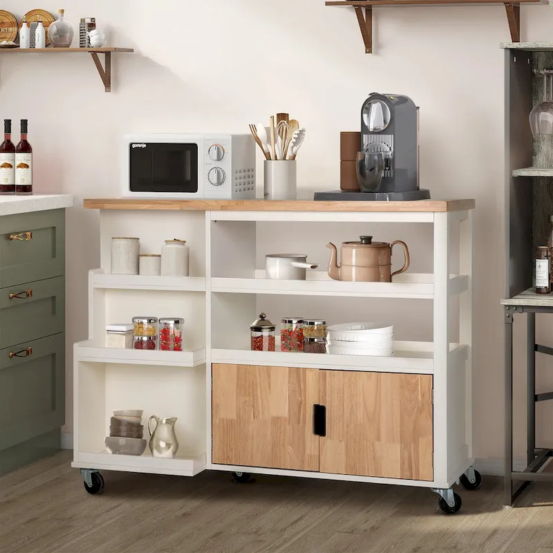 Portable Kitchen Cart Wood Top Kitchen Trolley with Drawers