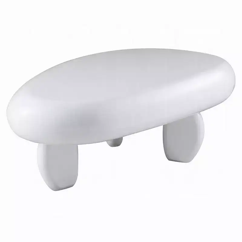 Coffee Table, 30 Inch Asymmetric Pebble Design, High Gloss White
