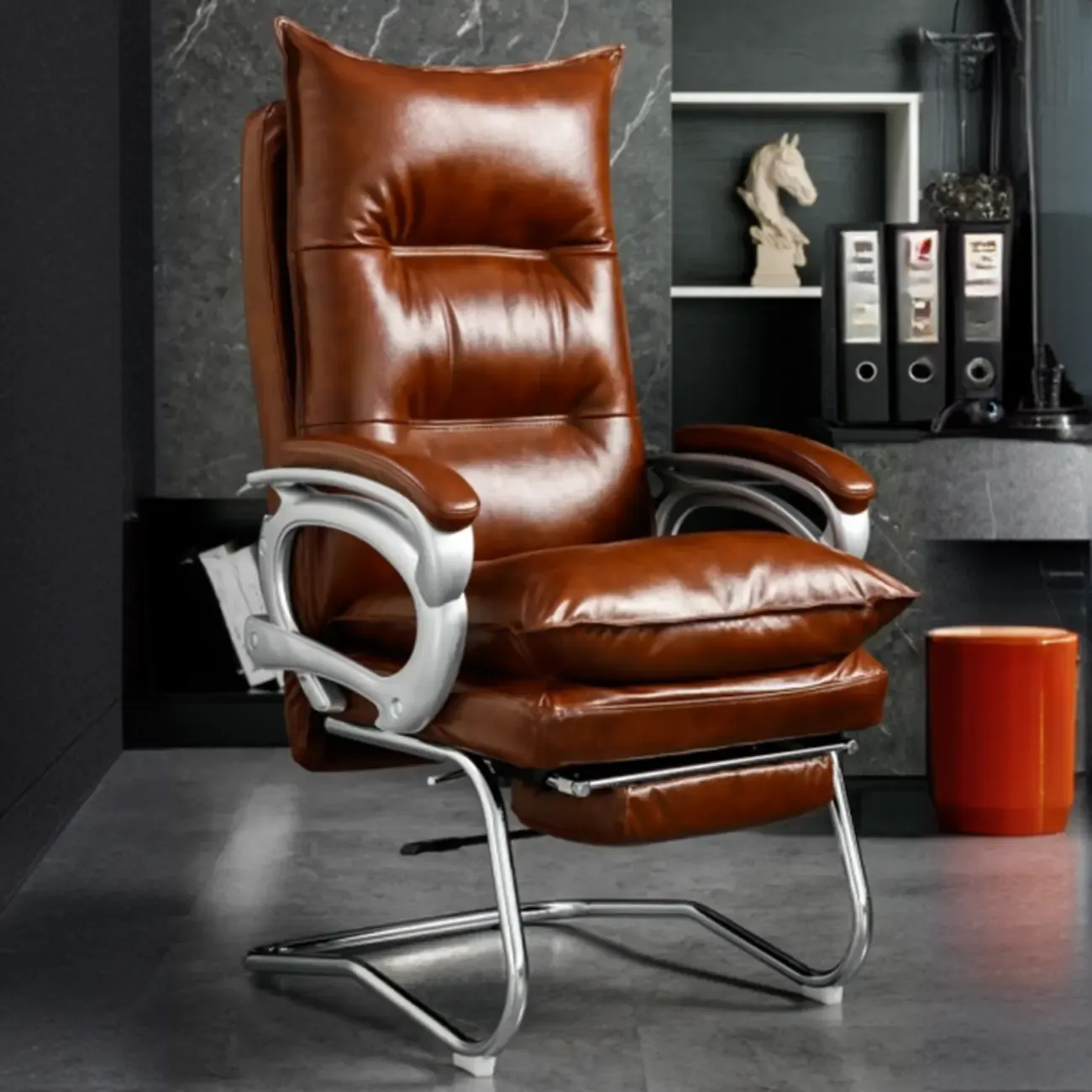 Elegant Brown Leather Reclining Executive Office Chair