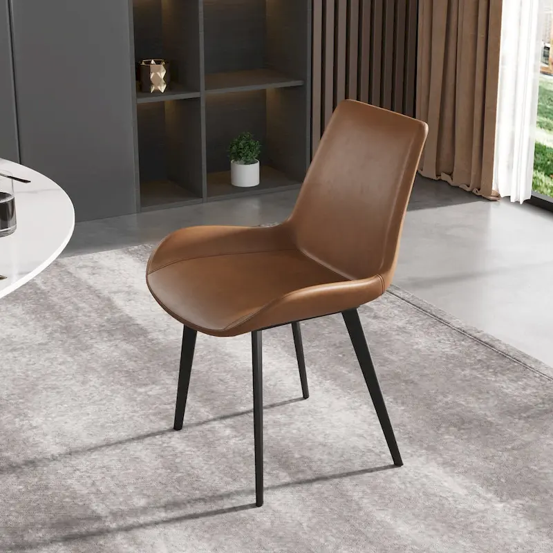 Mid-Century Brown Dining Chair (Set of 2) PU Leather Upholstered Side Chair