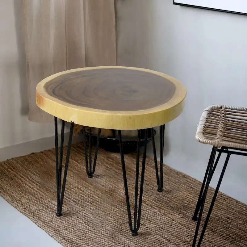 Natural Solid Wood Round End Table Coffee Table