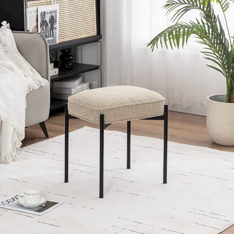 Single Rectangle Ottoman Tufted Lamb Fleece Foot Stool