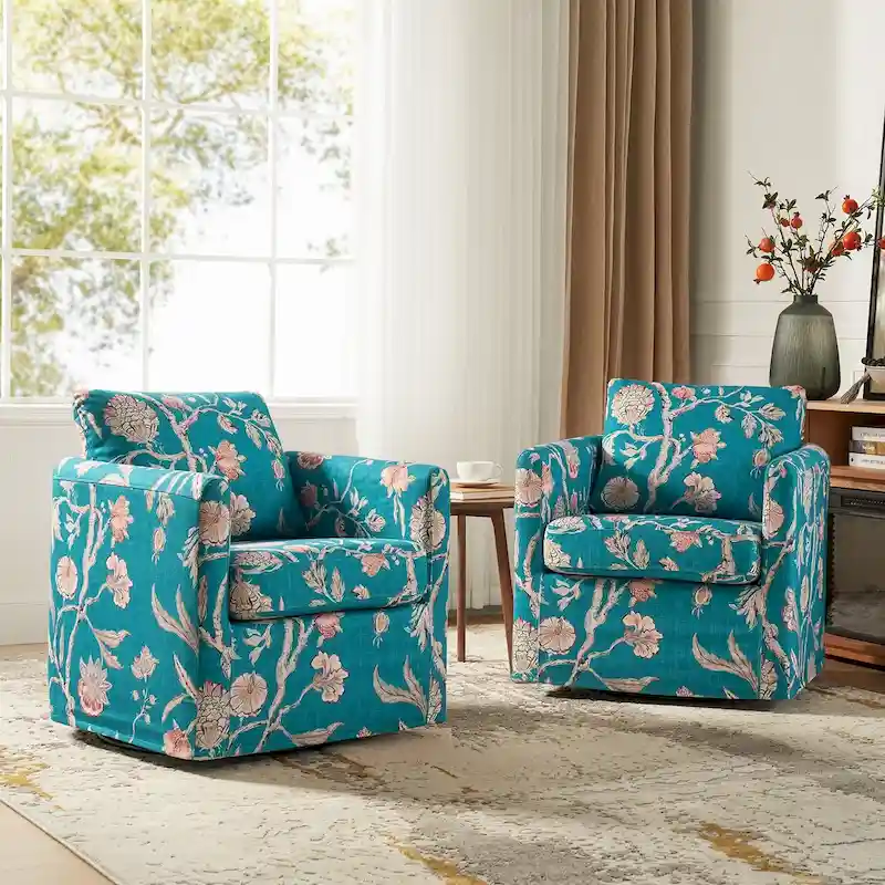 Erkenbald Modern Slipcovered Swivel Chair with Removable Cushion Set of 2 by HULALA HOME