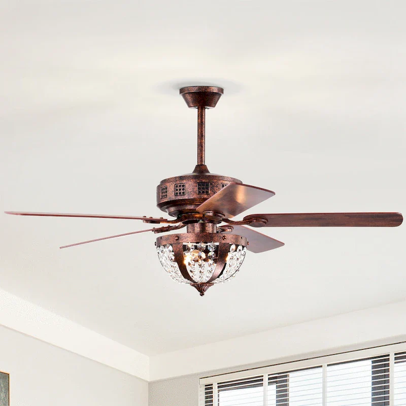 Chandler 52 Inch Antique Copper Finish Crystal Ceiling Fan with Remote