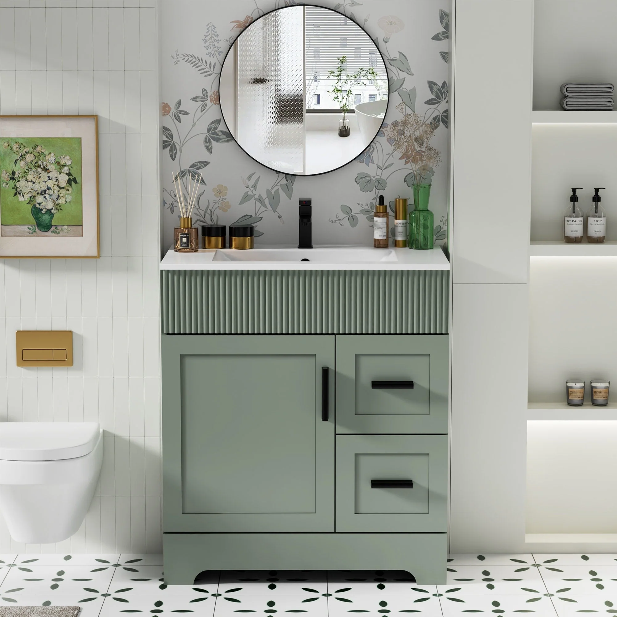 Wavy Line 30/36/48 Bathroom Vanity Set with Sink & Faucet