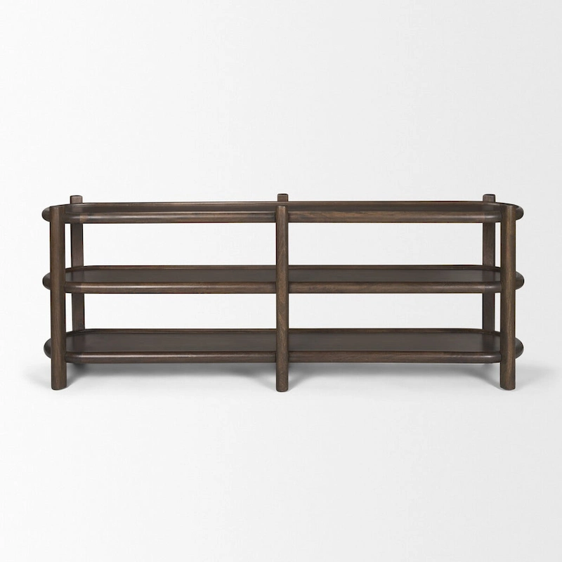 Romi Dark Brown Wood w/ 3 Shelves Oval Console Table