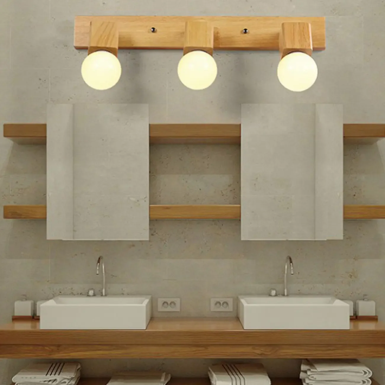 Modern Wooden Multi-Light Bathroom Vanity Light with Hardwired