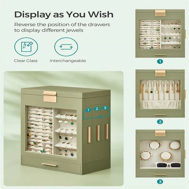 Jewelry Box with Glass Window - 6.1D x 10.3W x 12.6H