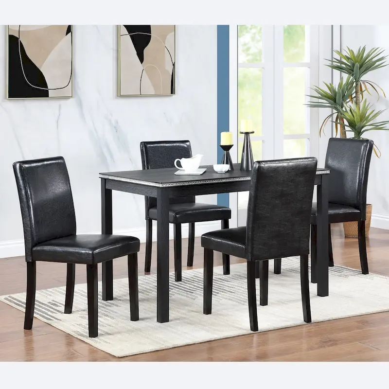 5 Piece Wooden Dining Table Set, Kitchen Table Set with a Rectangular Table and 4 Upholstered Chairs