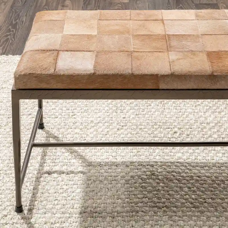 Classic Home Achen Leather Hide Ottoman Bench