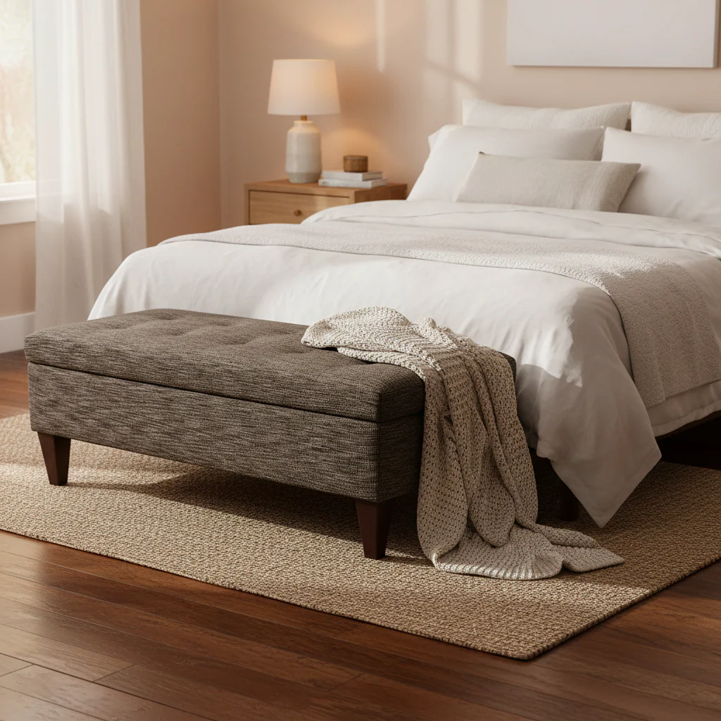 10-button Tufted Upholstered Long Storage Bench Ottoman