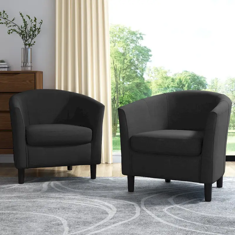 Set of 2 Upholstered Modern Barrel Accent Chair Wood Legs