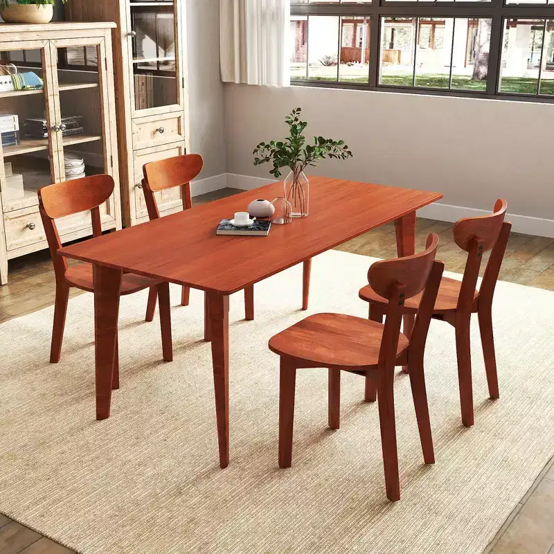 Solid Wood Dining Chair w/ Curved Backrest & Rubber Wood Frame