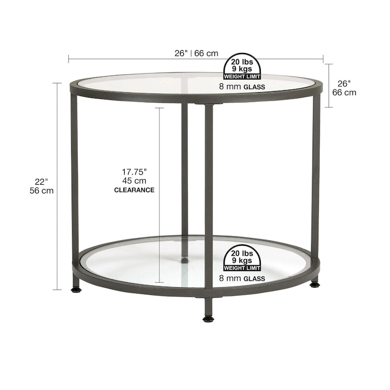 Carbon Loft Heimlich Glass with Metal Frame Round Modern Glass End Table