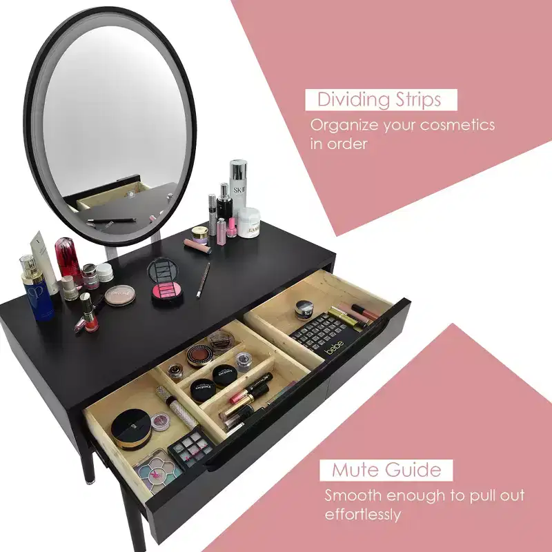 Costway Vanity Makeup Table Touch Screen 3 Lighting Modes Dressing Table Stool Set White\Black\ Gray