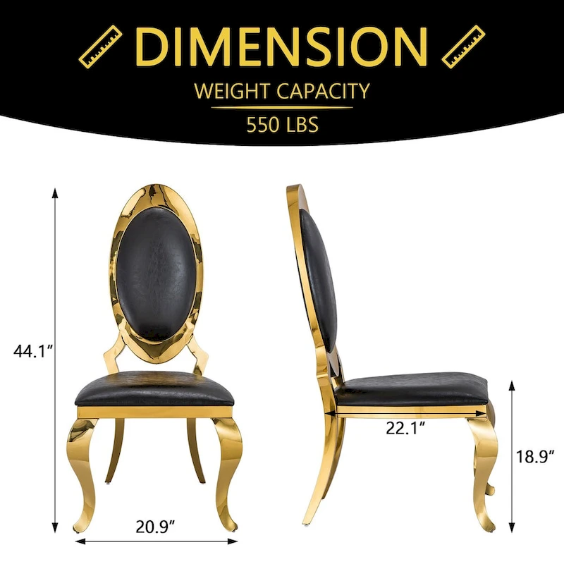 Luxury Black PU Leather Dining Chairs with Polished Gold Cabriole Legs