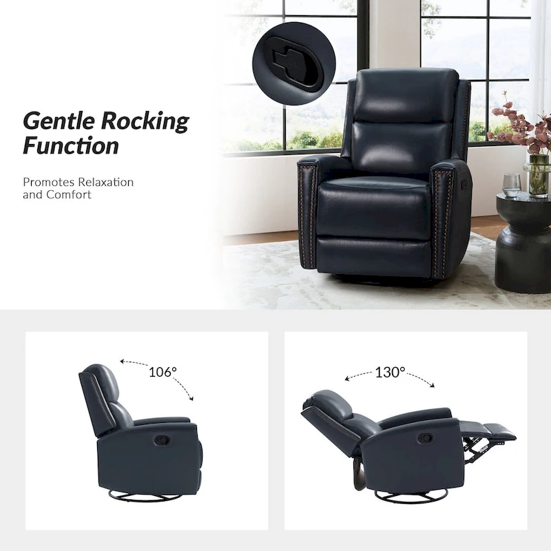 Fiacro 30.31Wide Modern Genuine Leather Wingback Swivel Rocker Recliner with Nailhead Trims, Set of 2