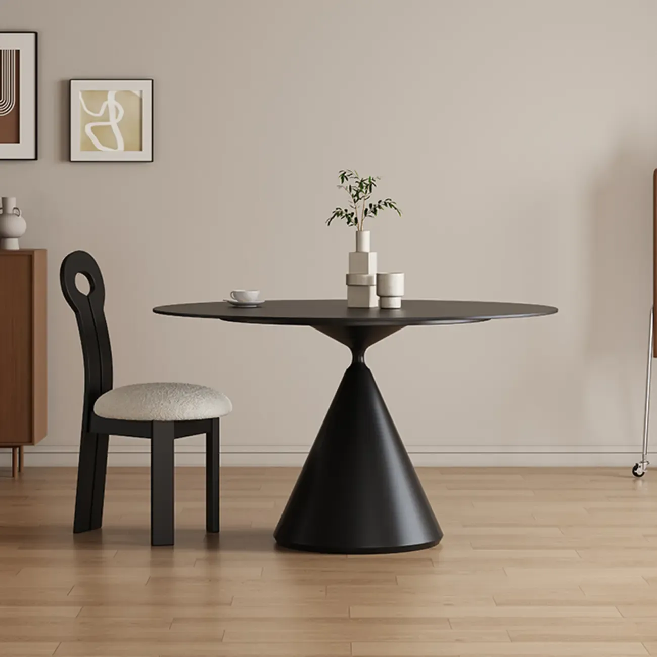 Modern Black Metal Stone Round Dining Table