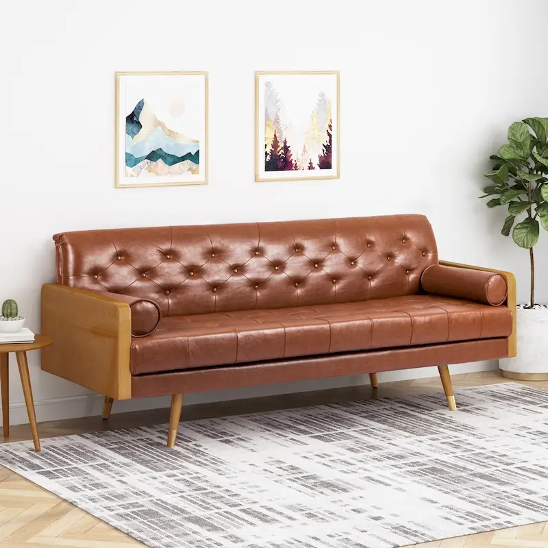 Barnard Mid-century Tufted Sofa with Accent Pillows by Christopher Knight Home