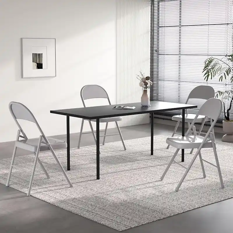 VECELO Folding Chairs Set of 4 Metal Frame Steel Seat with Triple Braced