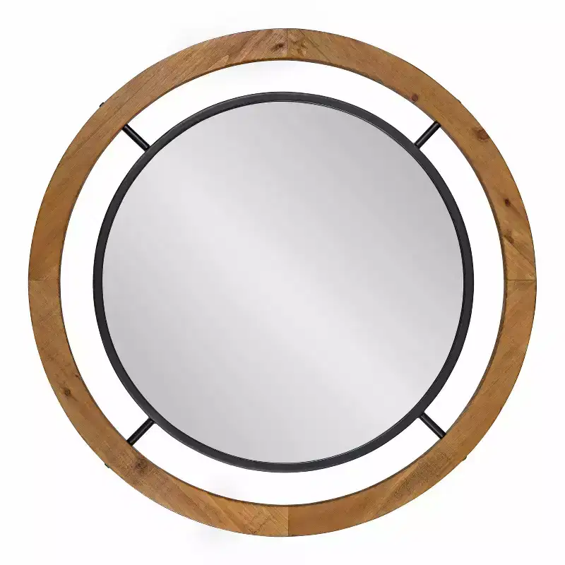 32" x 32" Whalen Round Wall Mirror Brown - Kate & Laurel All Things Decor: Shabby-Chic, No Assembly Required