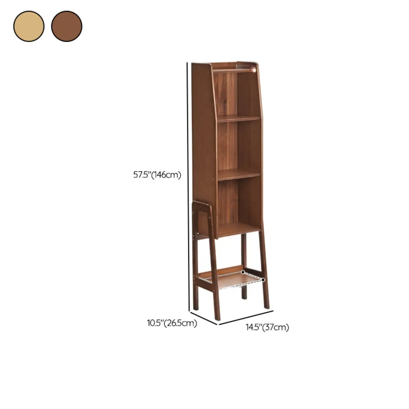 Scandinavian Narrow Brown Wood Multi-Tier Ladder Bookcase