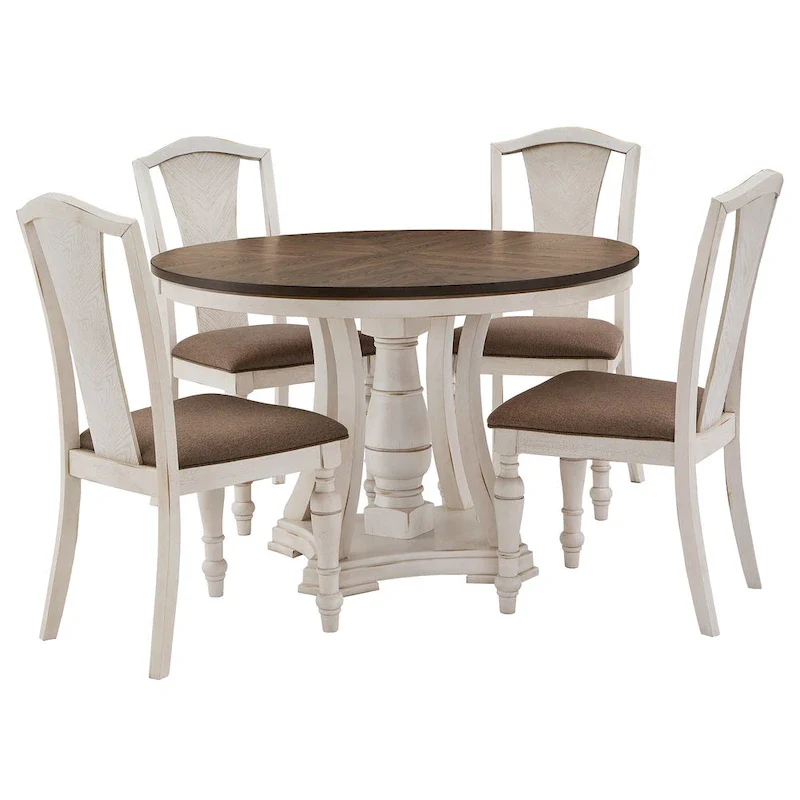 Dual-tone Solid Rubberwood Round Dining Table Set by