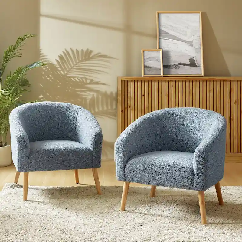 Sheila Modern 30 W Boucle Armchair with Solid Wood Legs Set of 2 by HULALA HOME