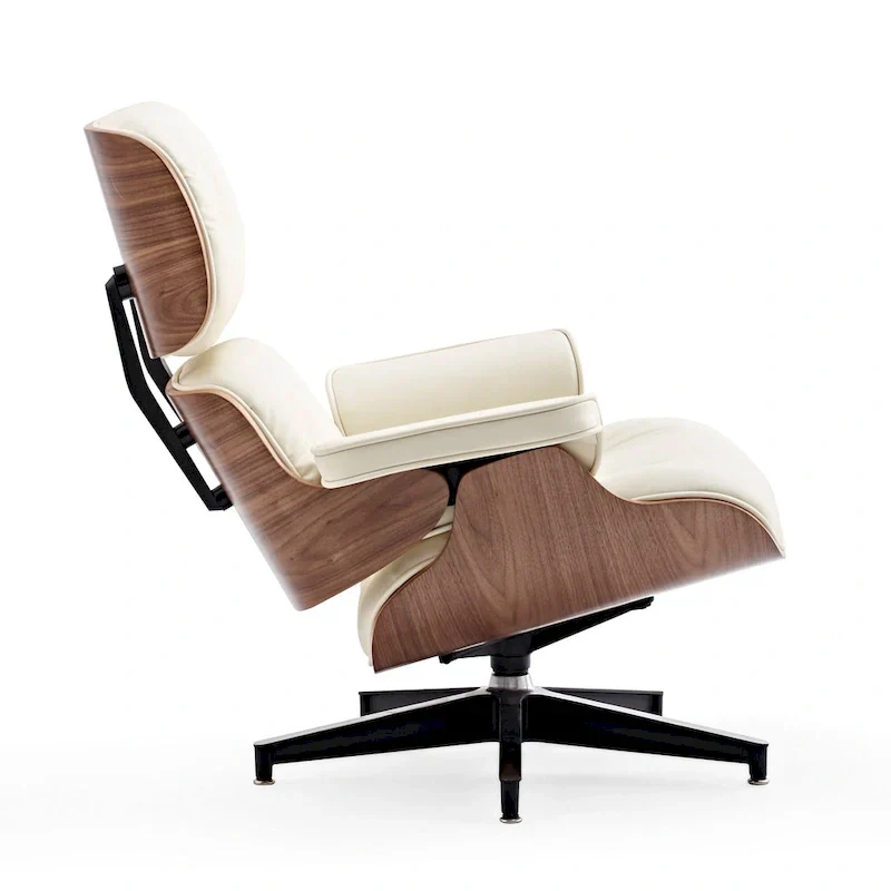 Mid-century Modern Lounger Real Leather Arm Chair and Ottoman Set