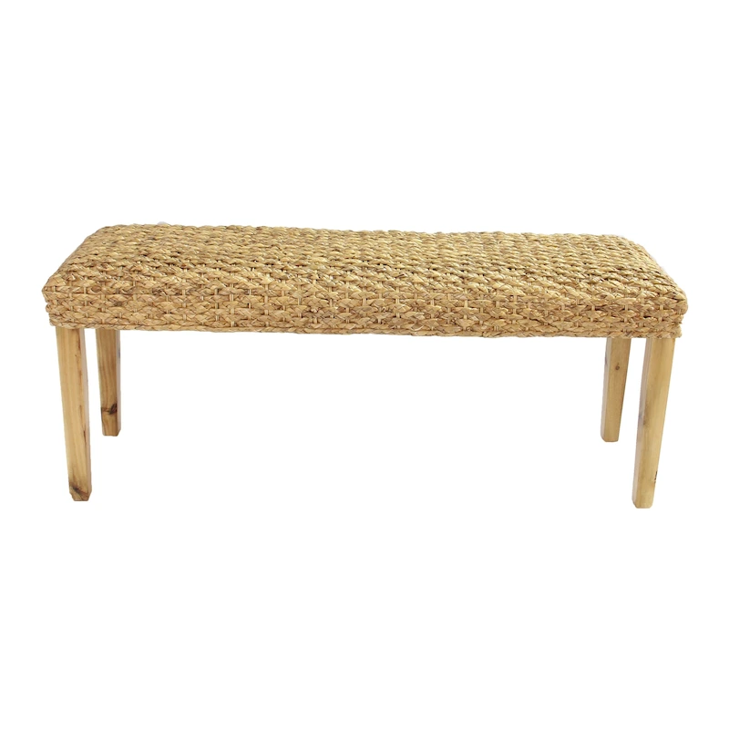 M4H Chester Solid Wood Natural Water Hyacinth Indoor Bench