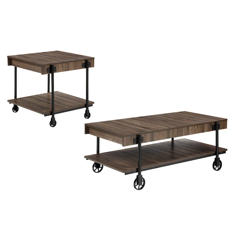 Farmhouse Steel 2-Piece Coffee Table Set with Shelf