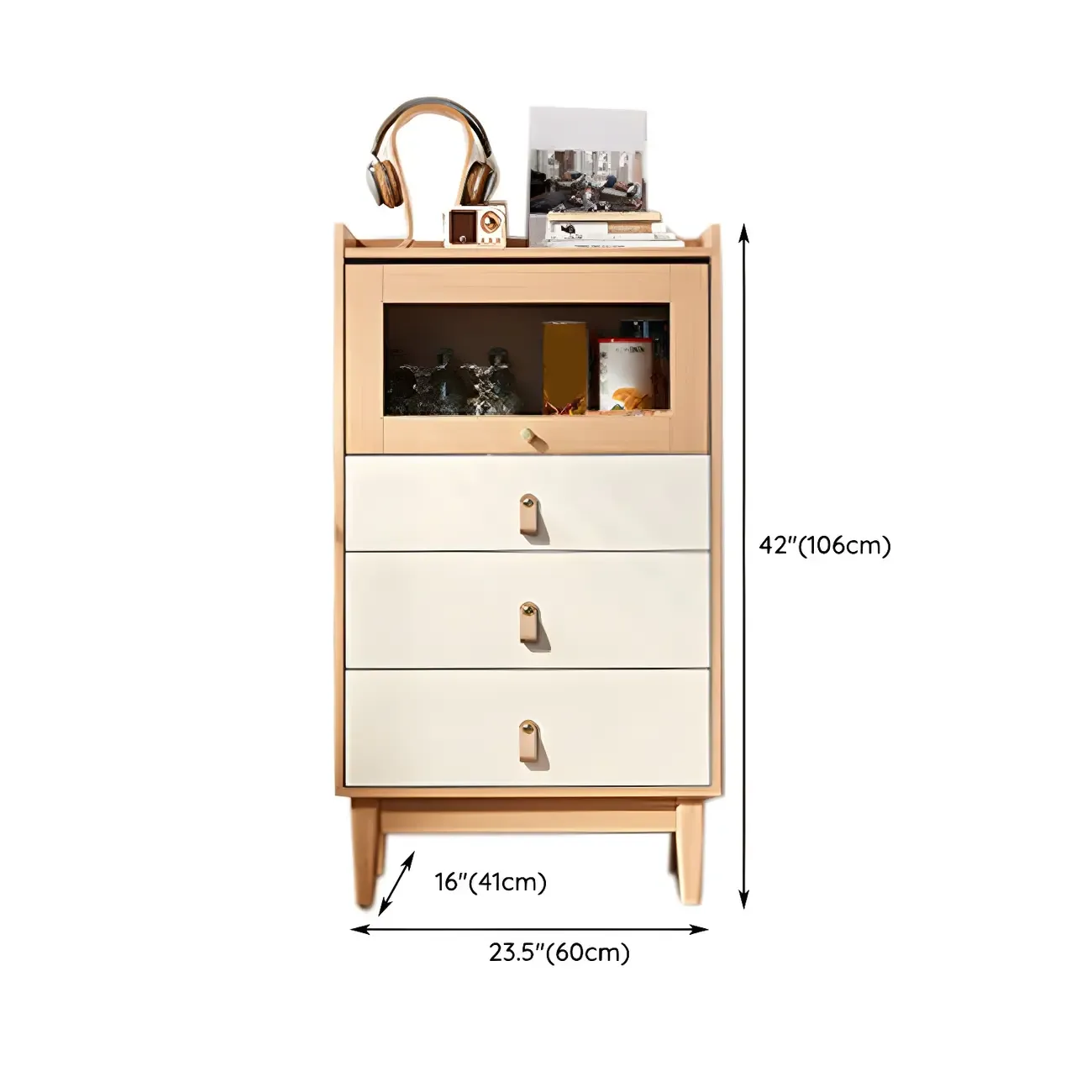 Durable Natural Finish Light Wood and Glass Drawers Dresser