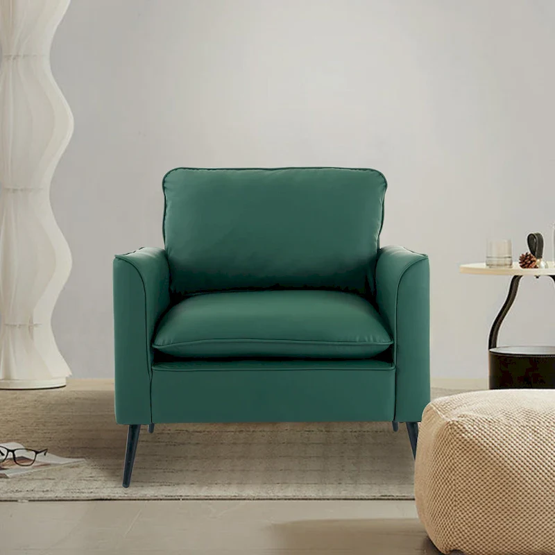 Green Upholstered Accent Chair with Cushions and Pillows