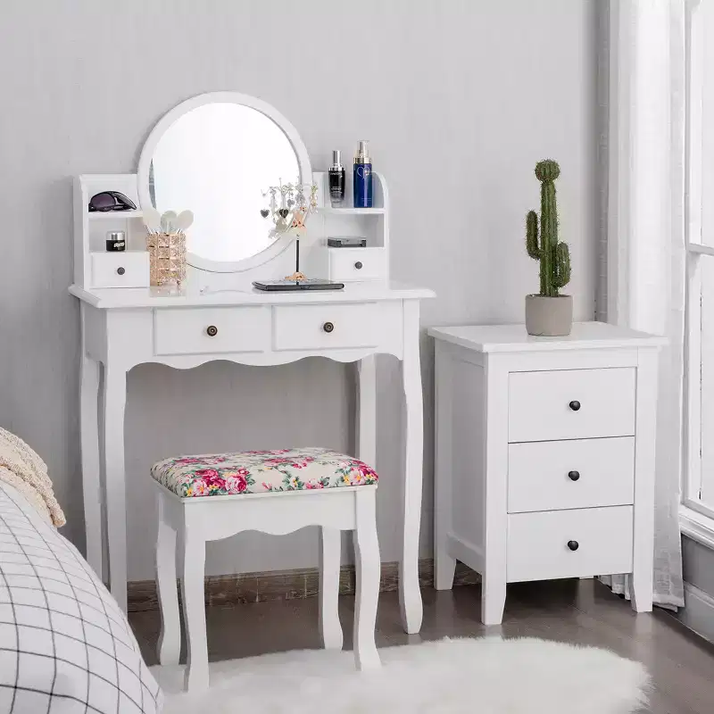 Costway Makeup Vanity Table Drawers Oval Dressing Table Kids Gift