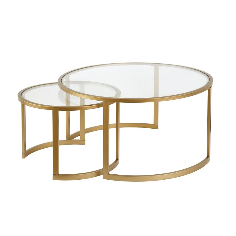 Set of 2 36 Glass And Steel Round Nested Coffee Tables - 36 x 36 x 18