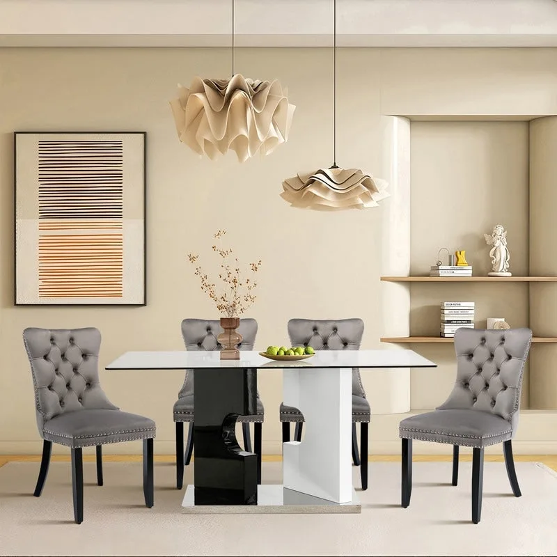 Solid Wood Velvet Upholstered Dining Chair Set of 4