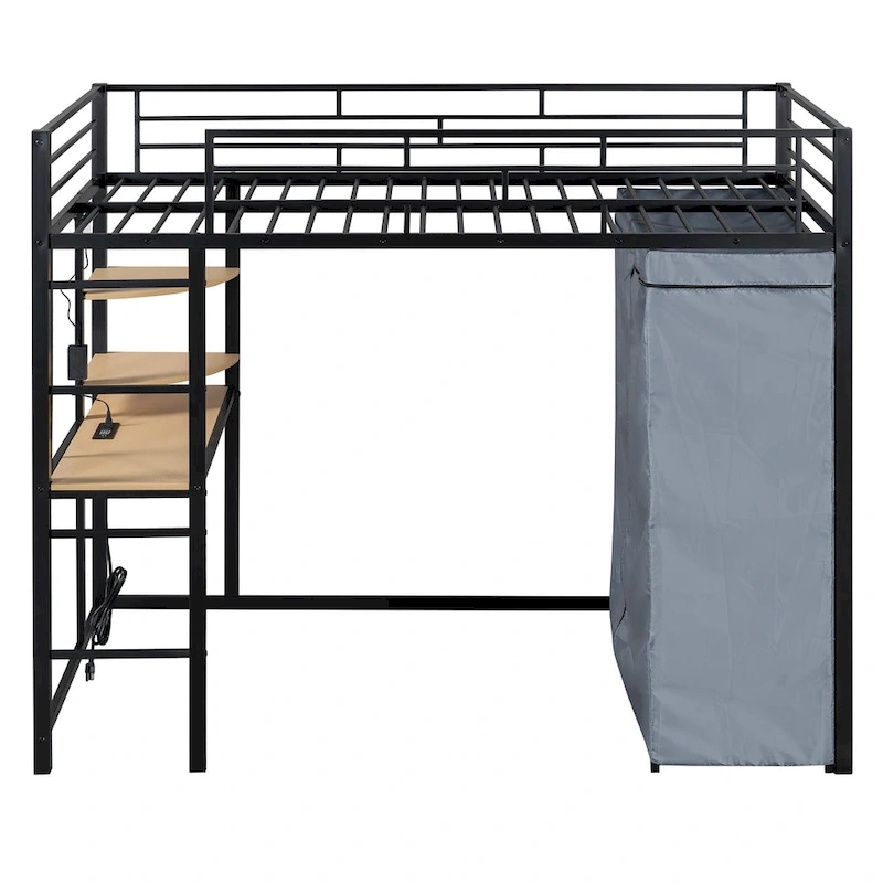 Twin Metal Loft Bed with Built-in Desk, Wardrobe & Power Outlet - 350LB Capacity