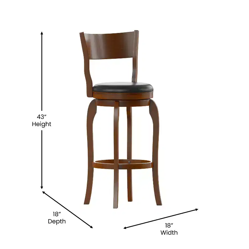 Emma and Oliver Classic Pub Style Swivel Wooden Barstool with Padded Faux Leather Seat