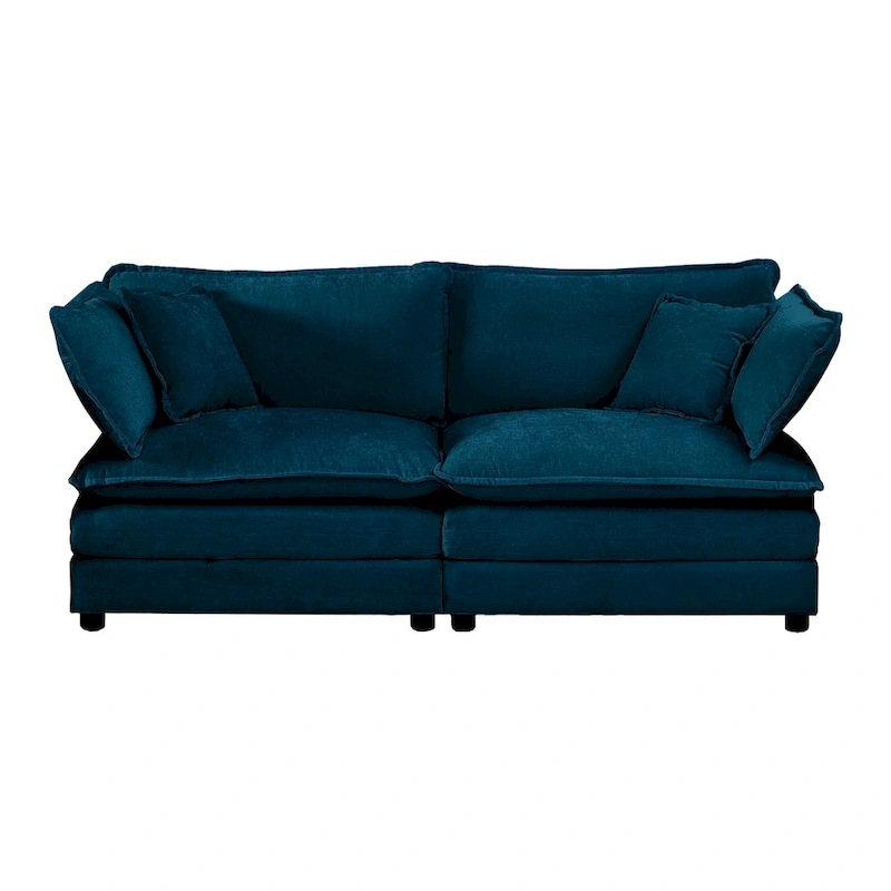 4 - Piece Upholstered Sectional Sofa with Ottoman Blue